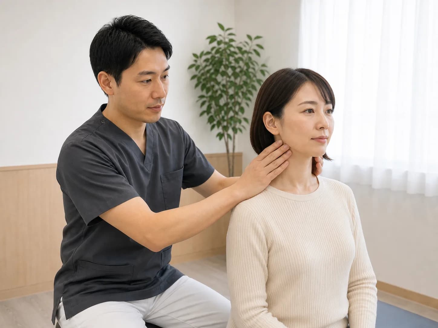 首の状態をやさしく確認する施術